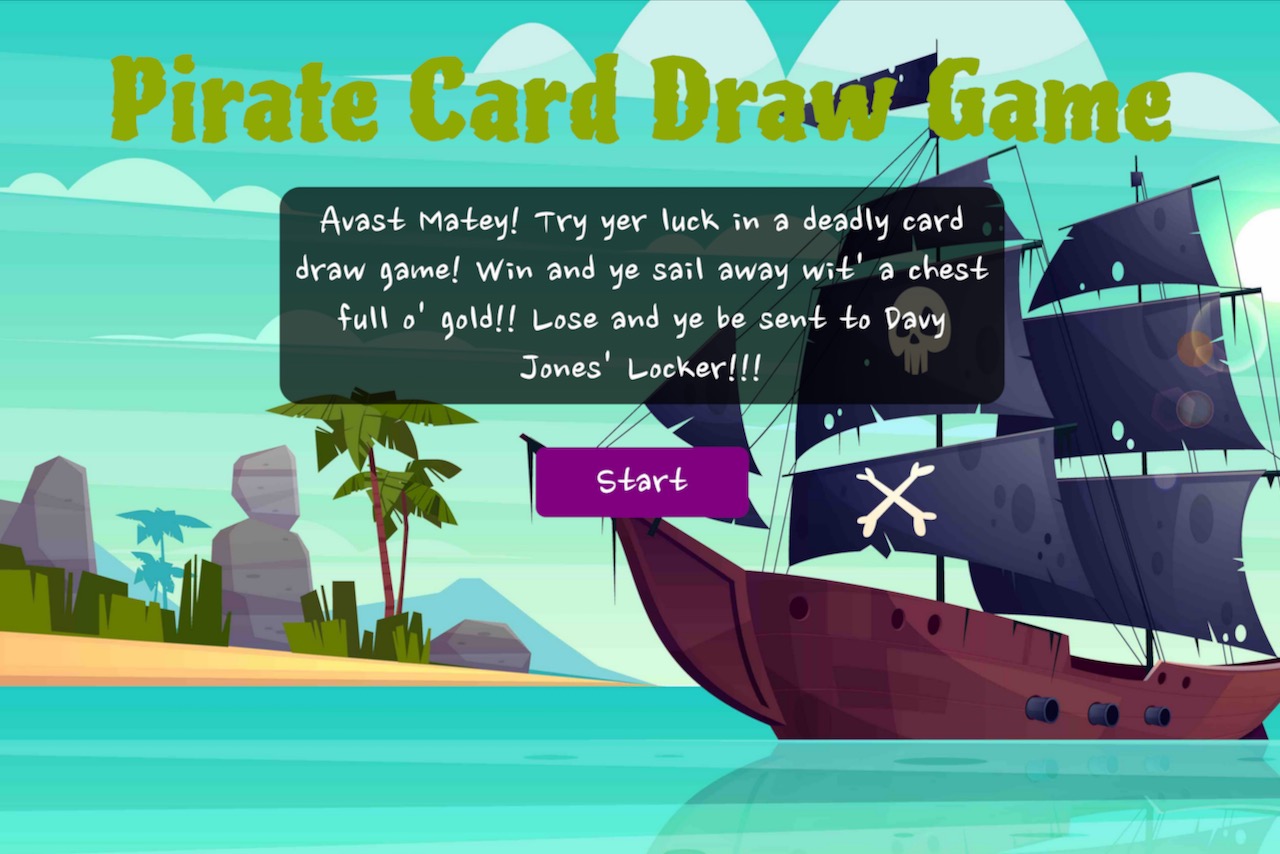 Screenshot of Pirate Card Draw Game website.