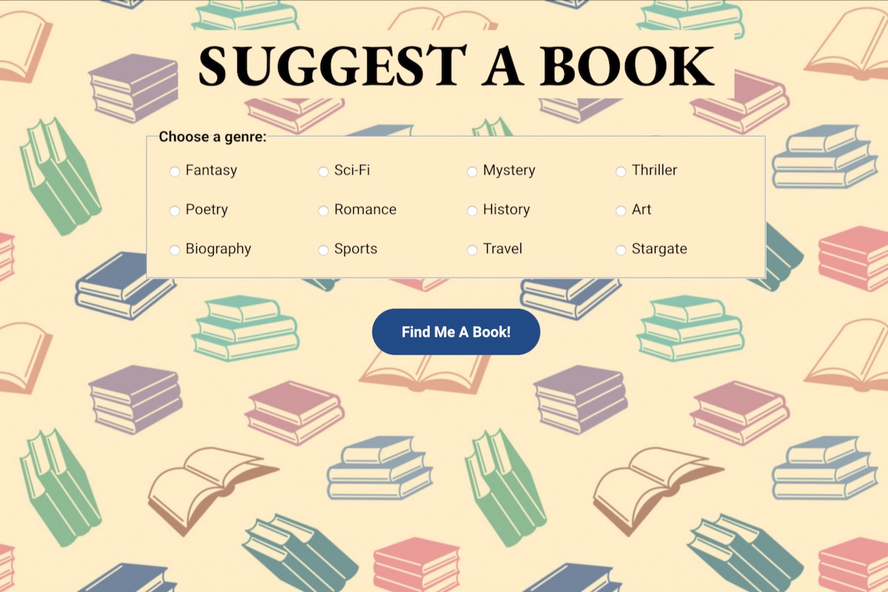 Screenshot of Suggest a Book website.